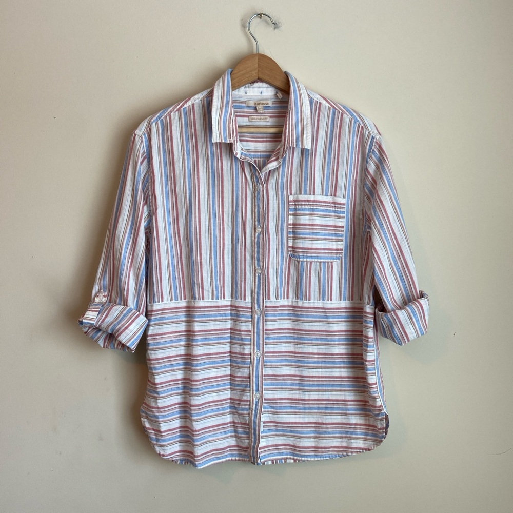 Barbour Striped Linen Cotton Button-Down Shirt
